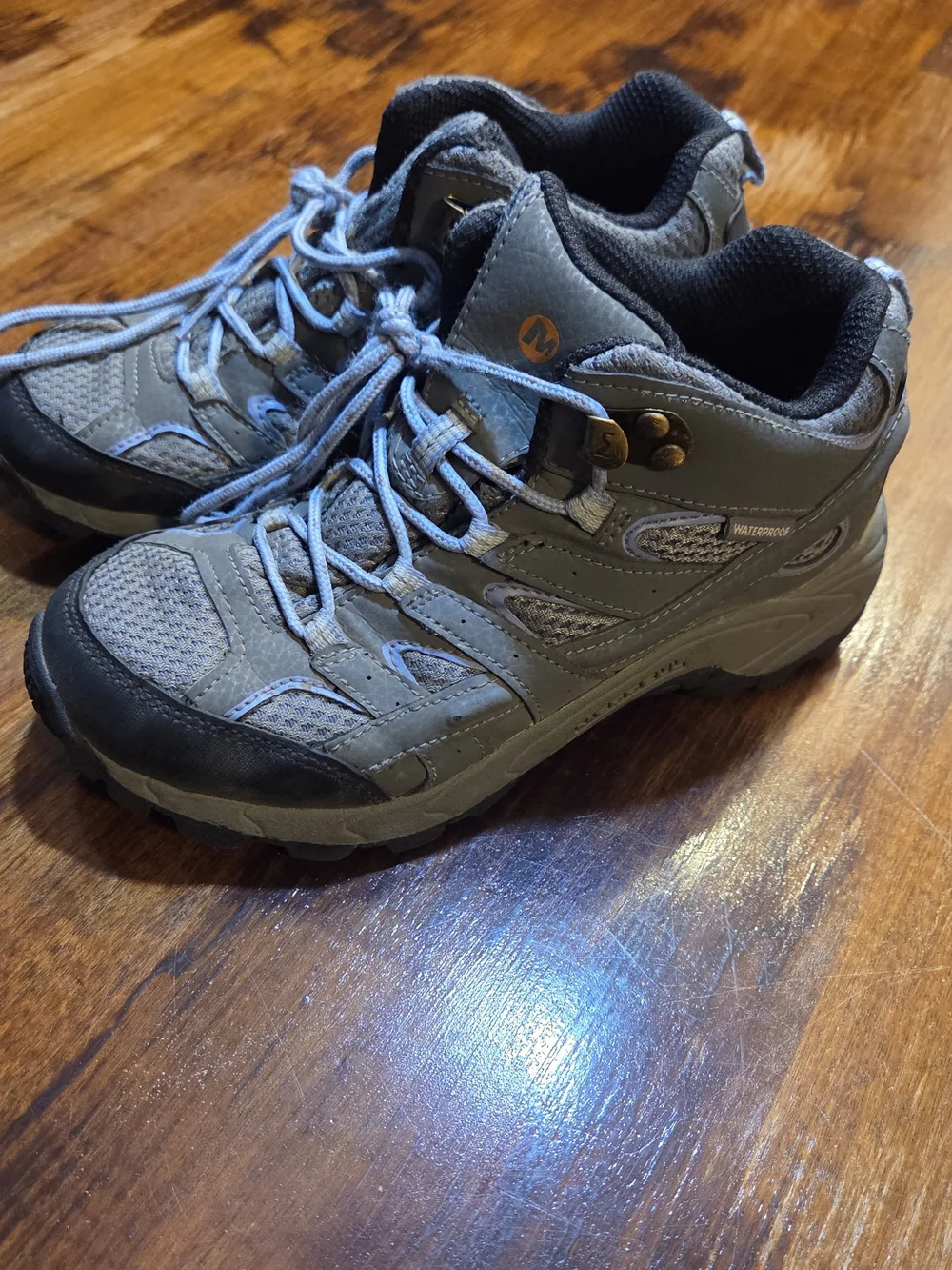 Merrell Moab Mid Waterproof Hiking Boots Big Kid 1.5M Grey Periwinkle Vibram